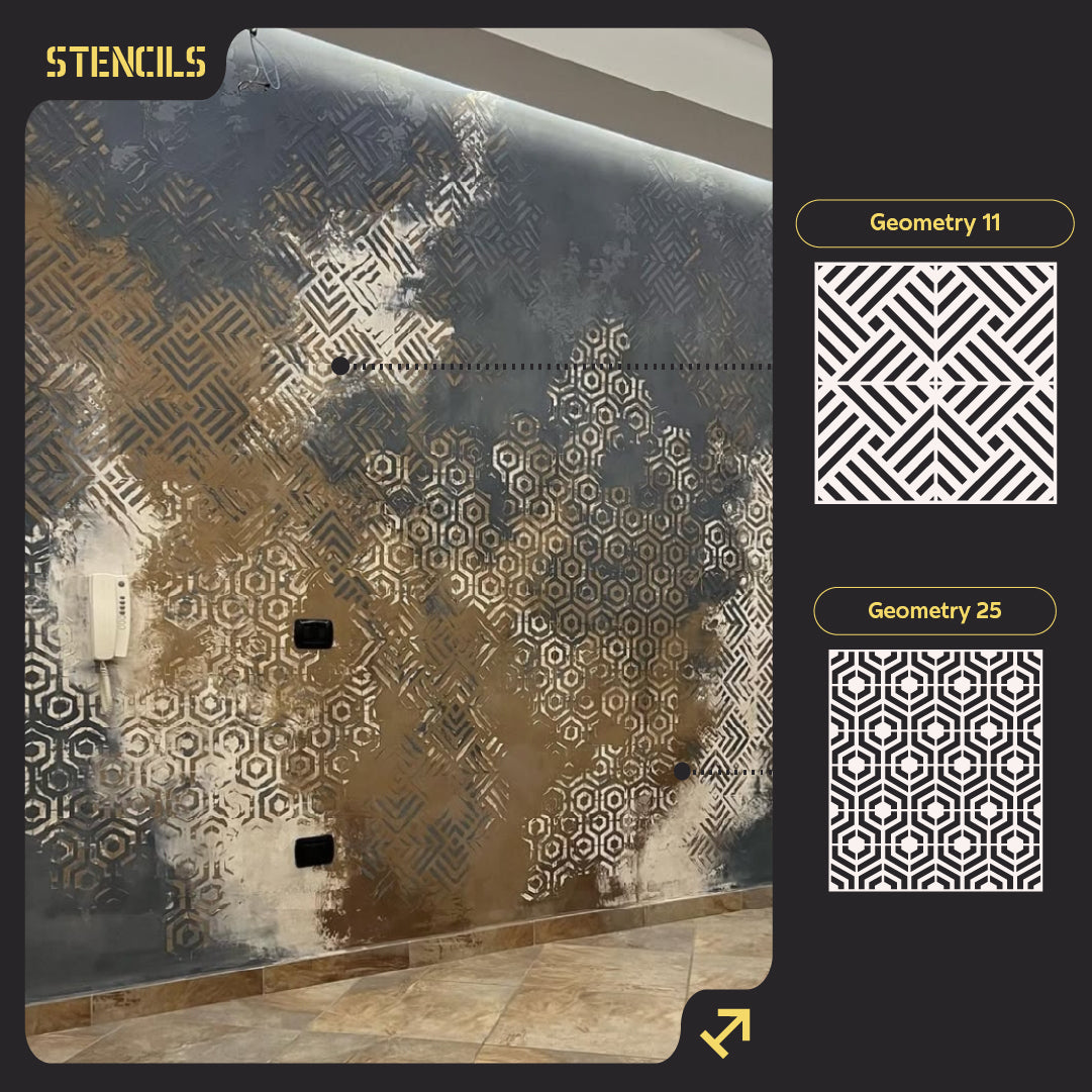 A set of stencils for wall decoration (Geometry 11 + Geometry 25) for plaster and paint 0.3-1 mm (N00097)