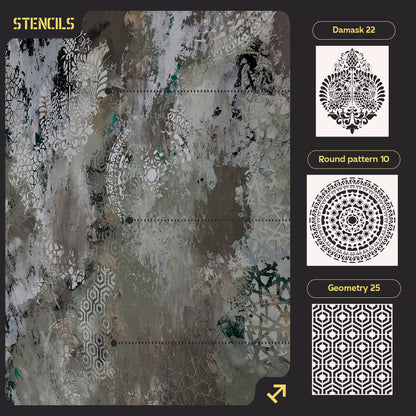 Set of 3 DFA Stencils Damask, Circle, Geometry – Three Styles for Any Design 0.3-1 mm (N00155)