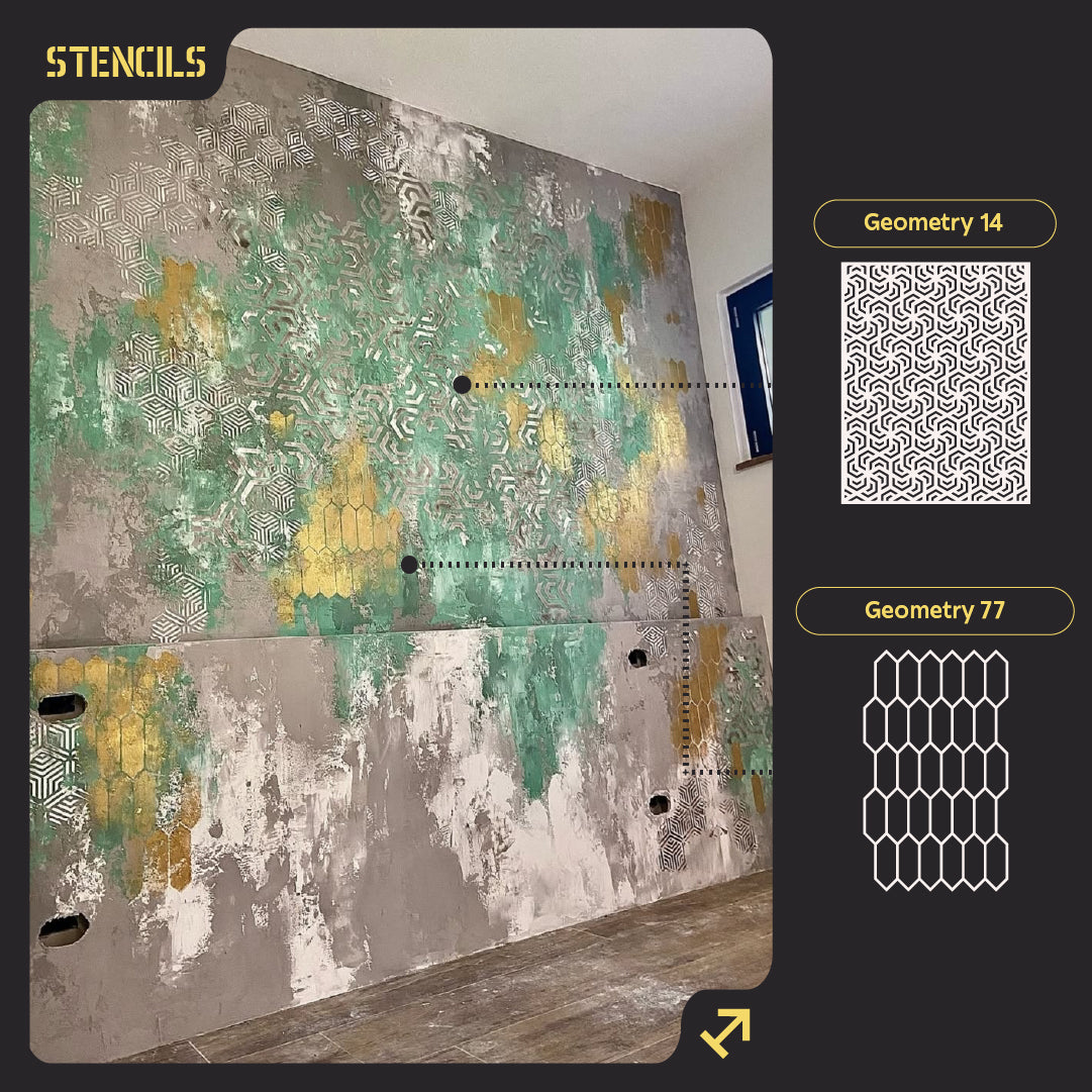 Set of stencils DFA for decoration (Geometry 14 + Geometry 77) for plaster and paint 0.3-1 mm (N00061)