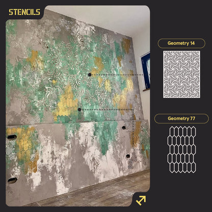 Set of stencils DFA for decoration (Geometry 14 + Geometry 77) for plaster and paint 0.3-1 mm (N00061)