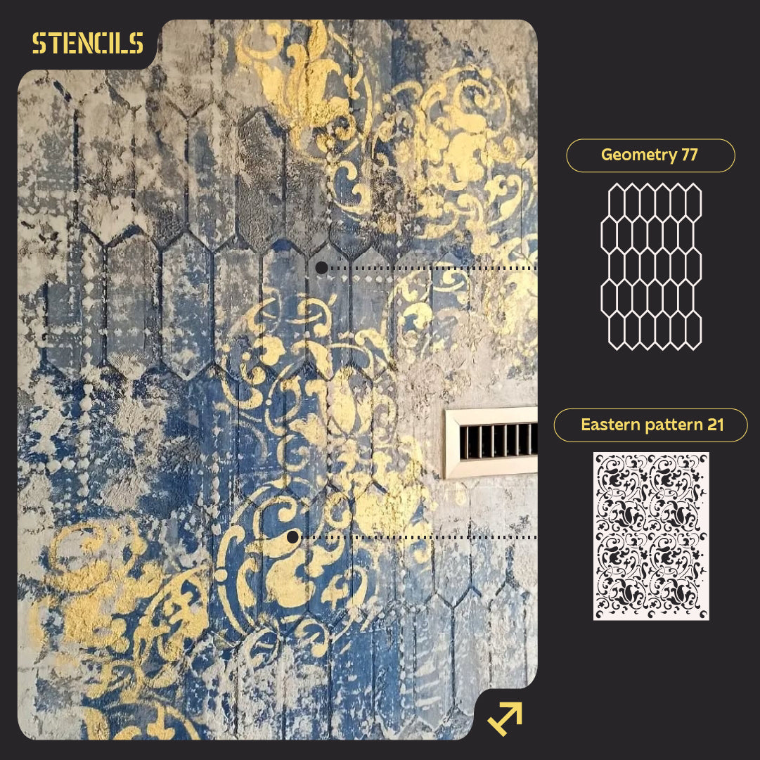 DFA stencils for decoration under plaster and paint (Eastern 21 + Geometry 77) 0.3-1 mm (N00041)