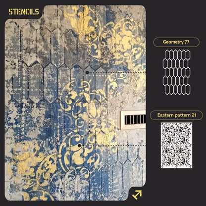 DFA stencils for decoration under plaster and paint (Eastern 21 + Geometry 77) 0.3-1 mm (N00041)
