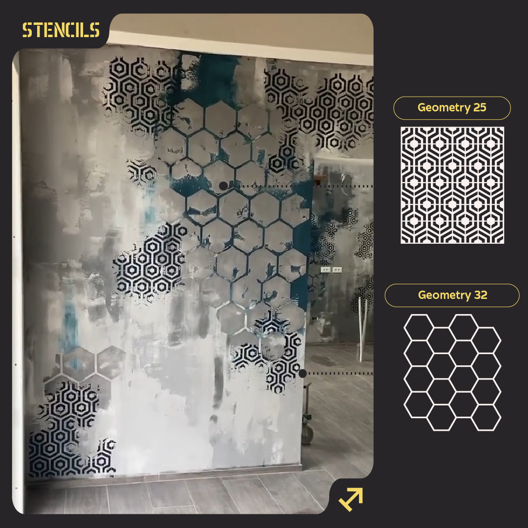 Stencils DFA set for wall decoration (Geometry 25 + Geometry 32) for plaster and paint 0.3-1 mm (N00062)