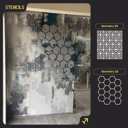 Stencils DFA set for wall decoration (Geometry 25 + Geometry 32) for plaster and paint 0.3-1 mm (N00062)