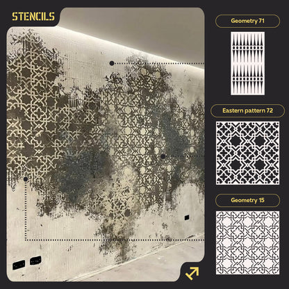 Stencils DFA set (Geometry 71 + Eastern 72 + Geometry 15) for plaster and paint 0.3-1 mm (N00079)
