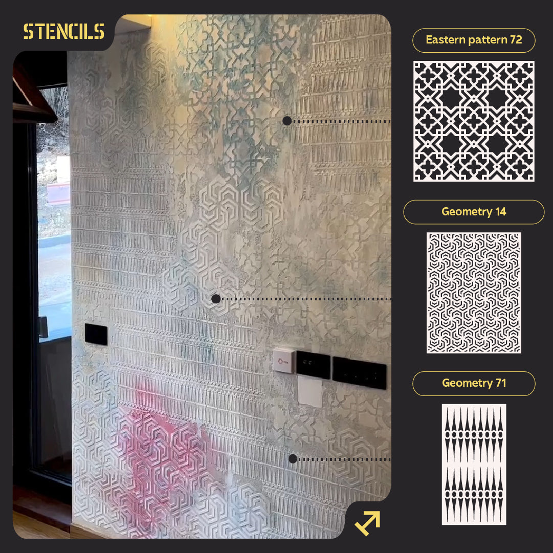 Set of DFA stencils for plaster and paint (Eastern 72 + Geometry 14 + Geometry 71) 0.3-1 mm (N00055)