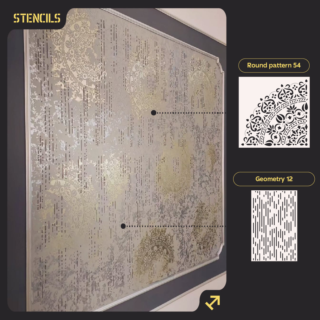 DFA stencils for wall decoration (Round 54 + Geometry 12) for plaster and paint 0.3-1 mm (N00045)
