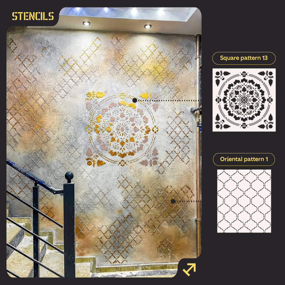 Wall decoration set for plaster and paint 36 (Square pattern 13 + Oriental pattern 1) 0.3-1 mm (N00036)