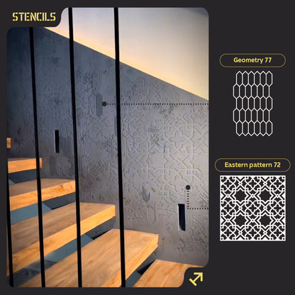 Set of stencils DFA for walls (Geometry 77 + Eastern 72) for plaster and paint 0.3-1 mm (N00082)