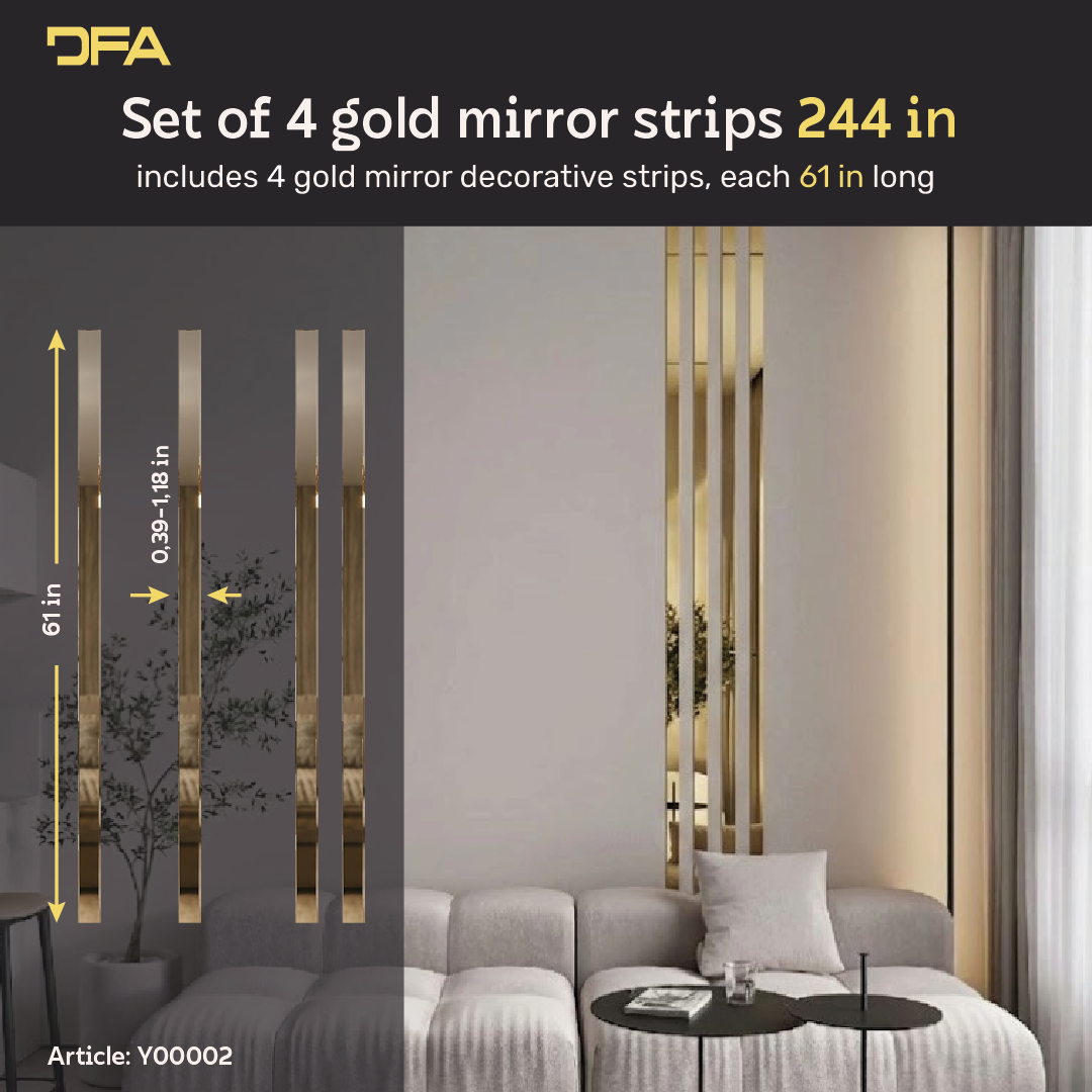 Set 2 Mirror Wall Decor Gauge Strips DFA (Golden stripes) Size 6.2m - 10/12/15/18/20/25/35/30mm (Y00002)