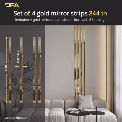 Set 2 Mirror Wall Decor Gauge Strips DFA (Golden stripes) Size 6.2m - 10/12/15/18/20/25/35/30mm (Y00002)