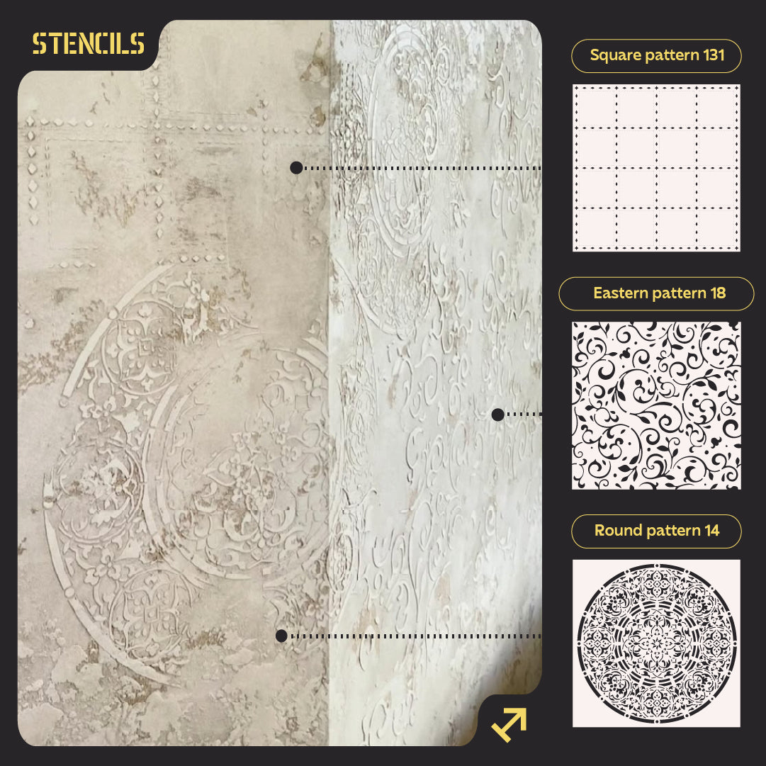 Stencils DFA (Square 131 + East 18 + Round 14) set for plaster and paint 0.3-1 mm (N00085)