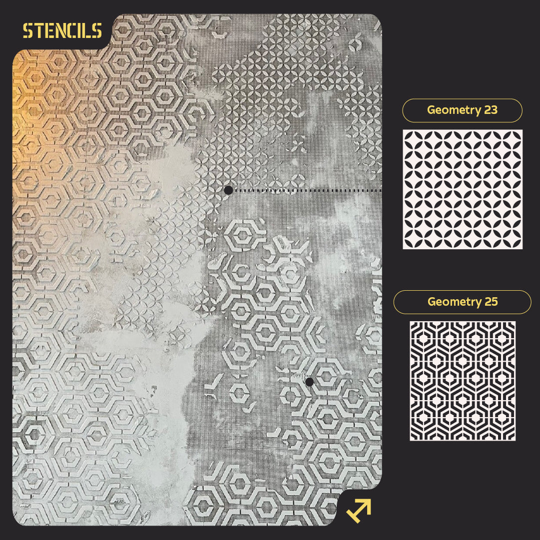 DFA stencils for decoration (Geometry 23 + Geometry 25) for plaster and paint 0.3-1 mm (N00063)