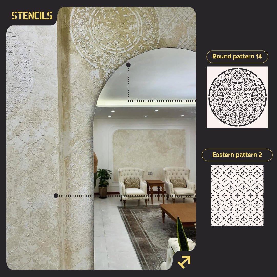 Stencils DFA set for decoration under plaster and paint (Round 14 + Eastern 2) 0.3-1 mm (N00071)