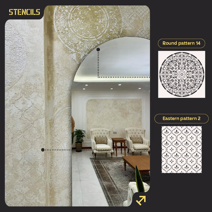 Stencils DFA set for decoration under plaster and paint (Round 14 + Eastern 2) 0.3-1 mm (N00071)