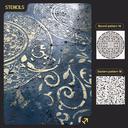 Set of stencils DFA wall decor (Round 14 + Eastern 18) for plaster and paint 0.3-1 mm (N00126)