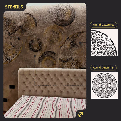 Set of 2 DFA Stencils Round Patterns: Easy Wall and Furniture Updates 0.3-1 mm (N00144)