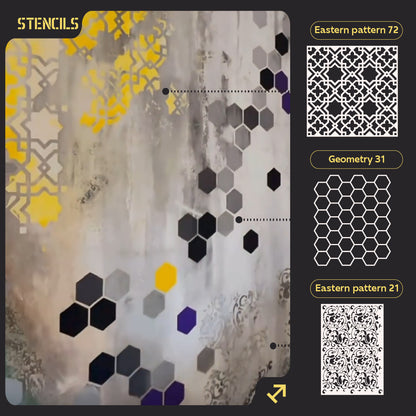 Set of stencils DFA (East 72 + Geometry 31 + East 21) for plaster and paint 0.3-1 mm (N00124)