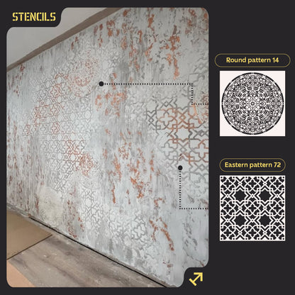 Set for plaster and paint wall decoration 10 DFA stencils (Oriental pattern 72 + Round pattern 14) 0.3-1 mm (N00010)