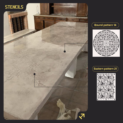 DFA Set of stencils (Round 14 + Eastern 21) wall decor for plaster and paint 0.3-1 mm (N00131)