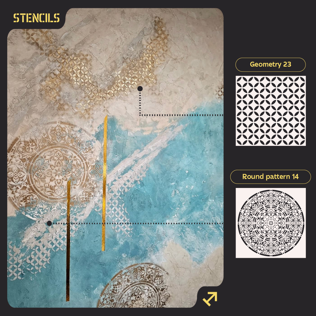 DFA stencils for decorating walls under plaster and paint (Geometry 23 + Round 14) 0.3-1 mm (N00076)