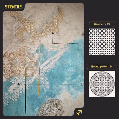 DFA stencils for decorating walls under plaster and paint (Geometry 23 + Round 14) 0.3-1 mm (N00076)