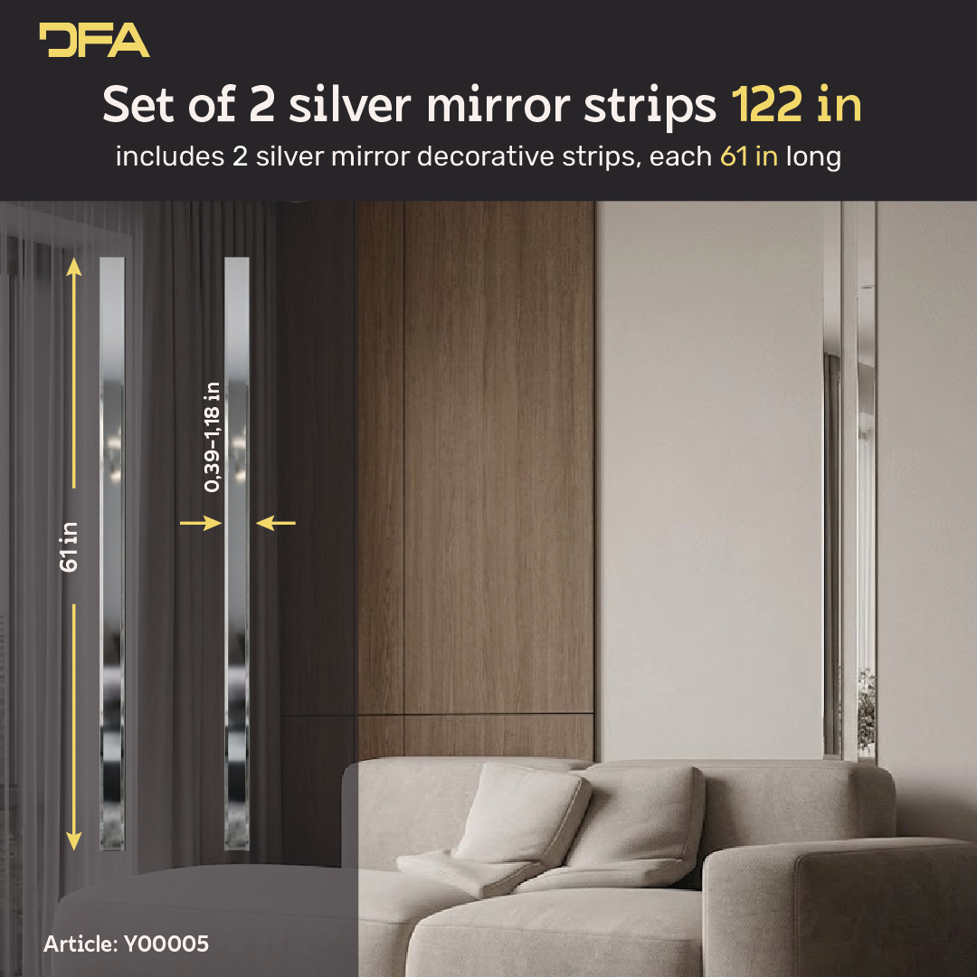 Set 5 Mirror Wall Decor Gauge Strips DFA (Silver stripes on the wall) Size 3.1m - 10-30mm (Y00005)