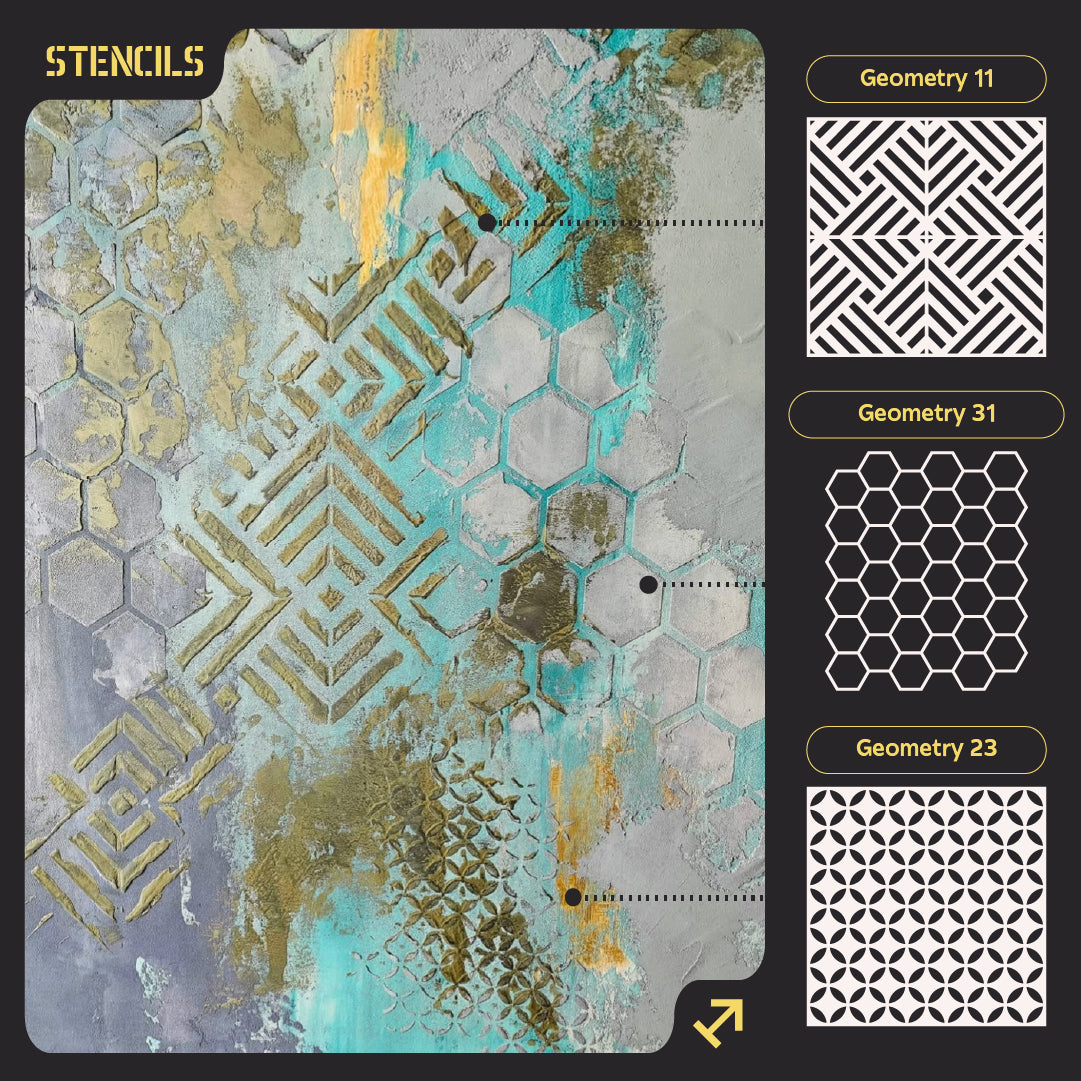 Set of DFA stencils (Geometry 11 + Geometry 31 + Geometry 23) for plaster and paint 0.3-1 mm (N00078)