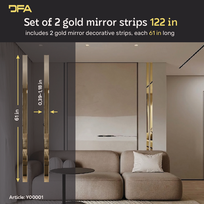 Set 1 Mirror Wall Decor Gauge Bands DFA (Golden stripes) Size 3.1m - 10mm/15mm/15mm/15mm/25mm/25mm/35mm/35mm/30mm (Y00001)
