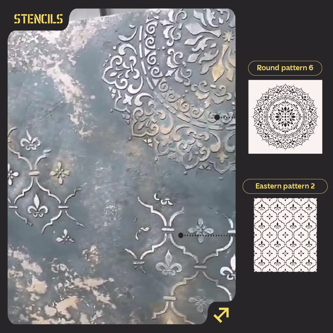 DFA stencils for wall decoration (Round 6 + Eastern 2) for plaster and paint 0.3-1 mm (N00069)