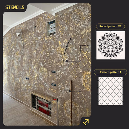DFA stencils for wall decoration (Round 117 + Eastern 1) for plaster and paint 0.3-1 mm (N00053)
