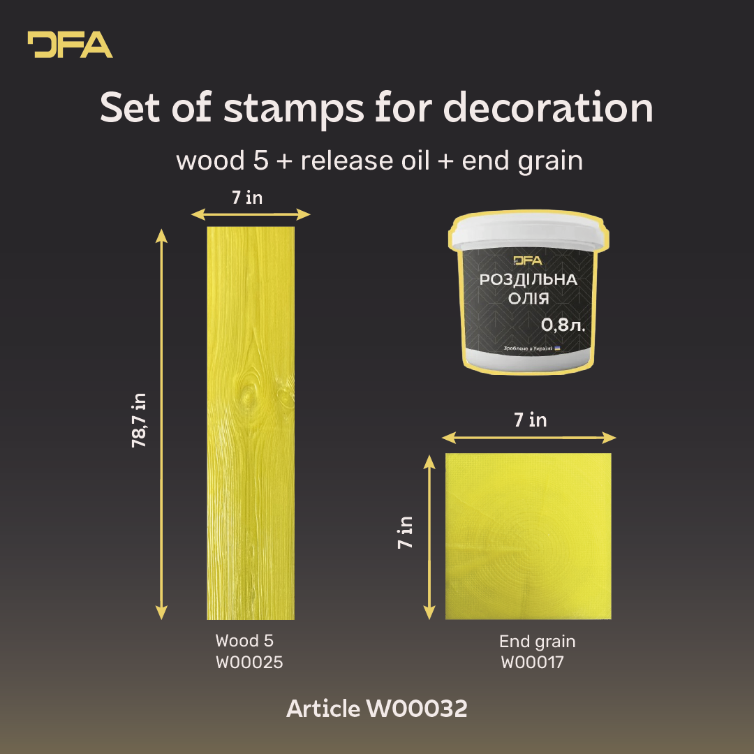 Set of dies for decoration Wood 3 + end + separating oil W00030