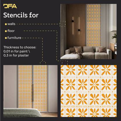 Square Patterns for Vibrant Interiors: DFA 0.3–1 mm Decorative Stencil (K00138)