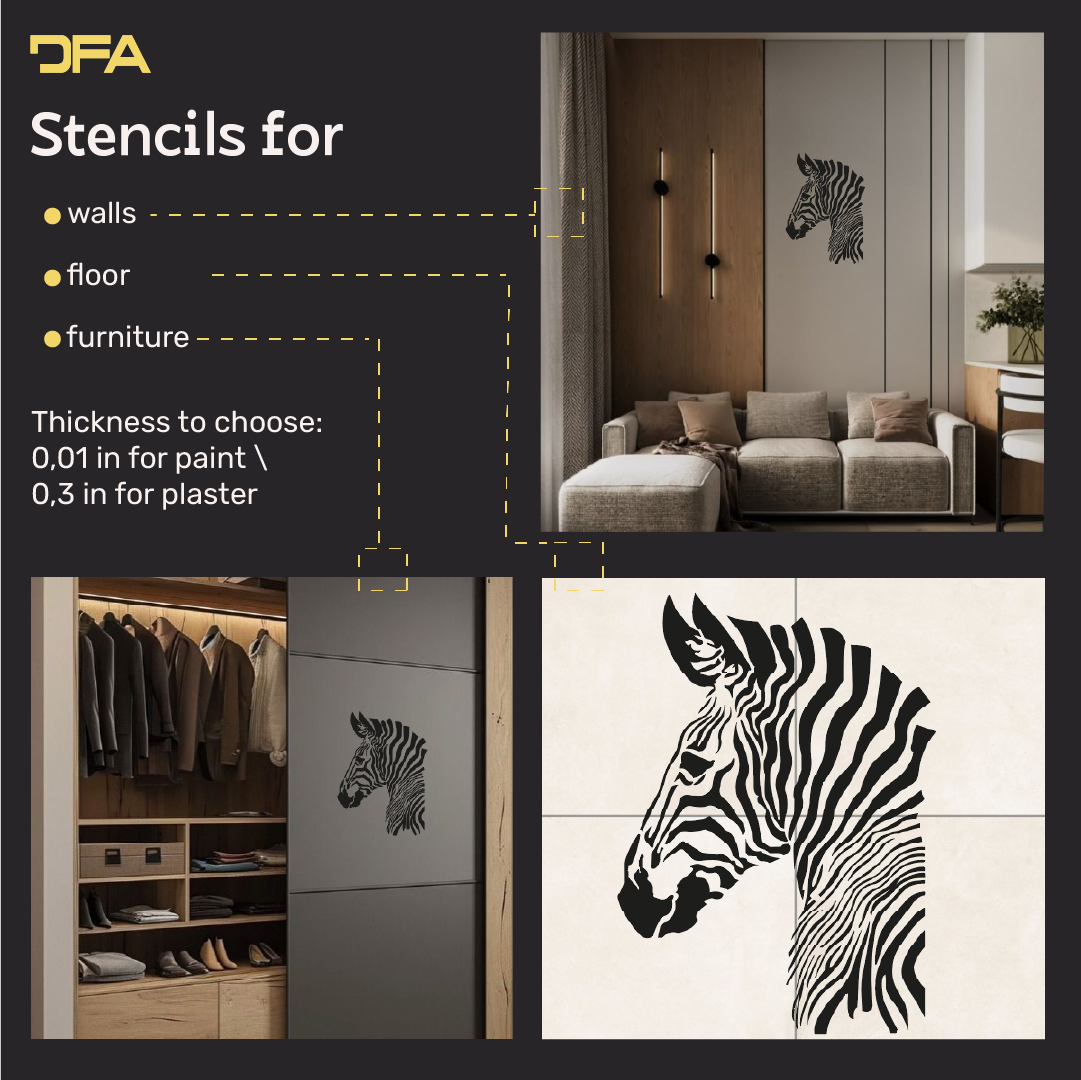 DFA "Zebra" Stencil — create a sense of lightness in your interior. Thickness: 0.3–1 mm (J00080)