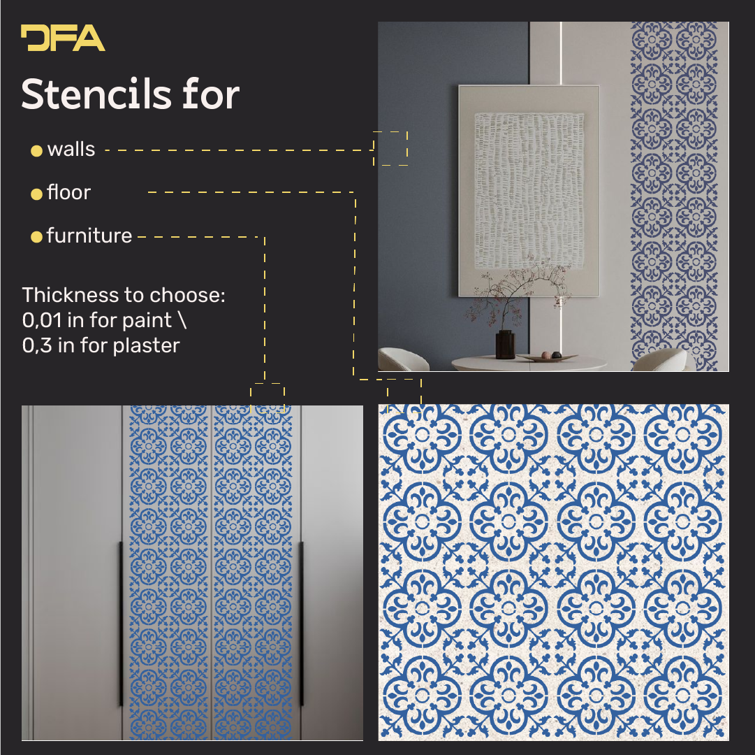 Square Patterns for Vibrant Interiors: DFA 0.3–1 mm Decorative Stencil (K00139)