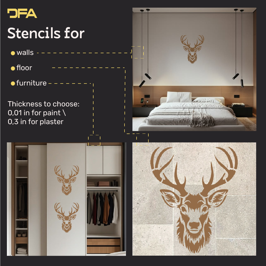 DFA "Deer" Stencil — add a sense of lightness to your interior. Thickness: 0.3–1 mm (J00081)