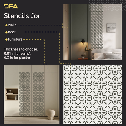 Square Patterns for Vibrant Interiors: DFA 0.3–1 mm Decorative Stencil (K00140)