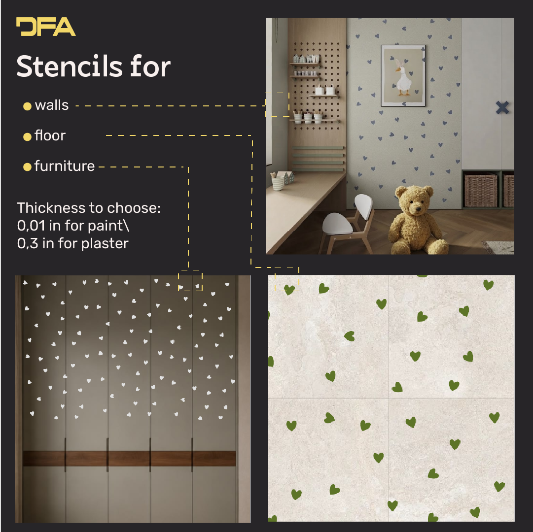 Hearts on the walls – a magical atmosphere for a child's room with DFA 0.3–1 mm (E00101)
