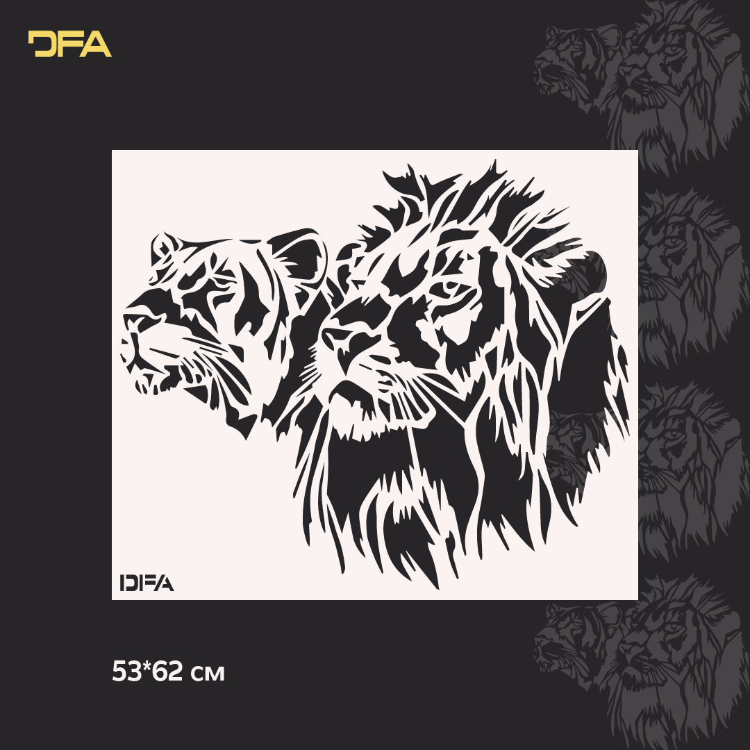 Stencil Lion and Lioness DFA animals for walls for plaster and paint 0.3-1mm (J00049)