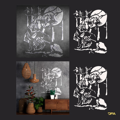 Stencil Wolves DFA animals for walls for plaster and paint 0.3-1mm (J00042)