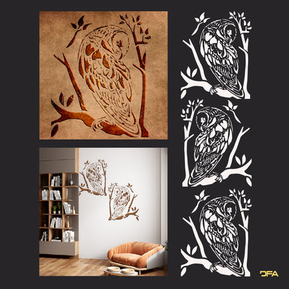 Stencil Owl DFA animals for walls for plaster and paint 0.3-1mm (J00046)