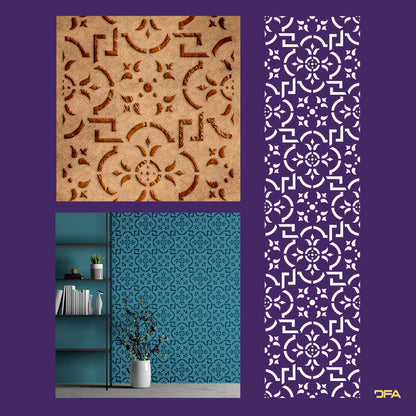 Reusable stencil DFA for decorative plaster and paint Oriental pattern 0.3-1mm (V00058)
