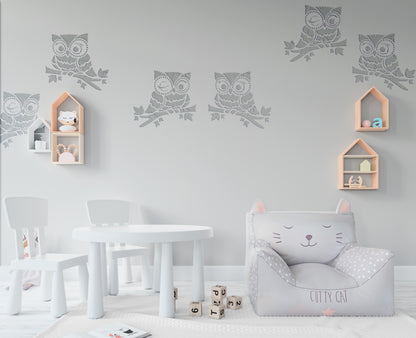 Cute owls on the walls: DFA reusable stencil for children's room 0.3-1 mm (E00073)