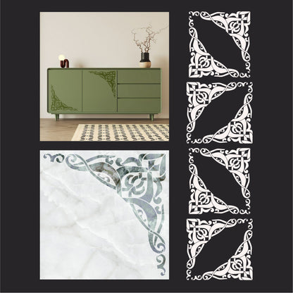 DFA stencil Oriental corner pattern - stylish ornament for walls, doors and furniture 0.3-1 mm (V00084)