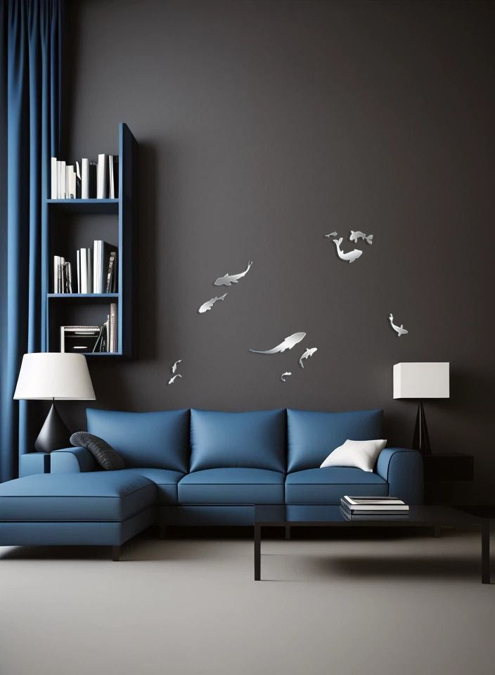 Quick wall update: Self-adhesive mirror decor Fishes by DFA, 5 pcs/11 pcs, 11 pcs, Gold