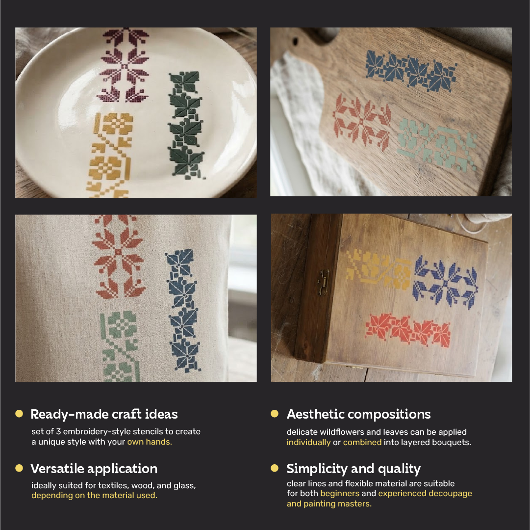 Embroidery-Inspired Geometric Stencil Set – 3 Craft Patterns