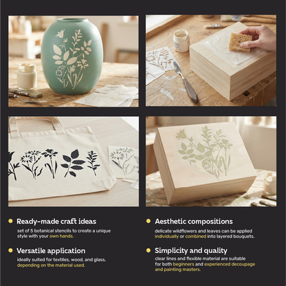 Botanical Decoupage Stencil Set – 5 Reusable Stencils