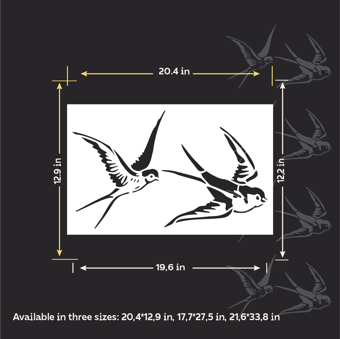 "Swallow" wall stencil — DFA stencil for vibrant decor, 0.3–1 mm (J00078)
