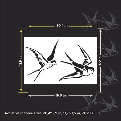 "Swallow" wall stencil — DFA stencil for vibrant decor, 0.3–1 mm (J00078)