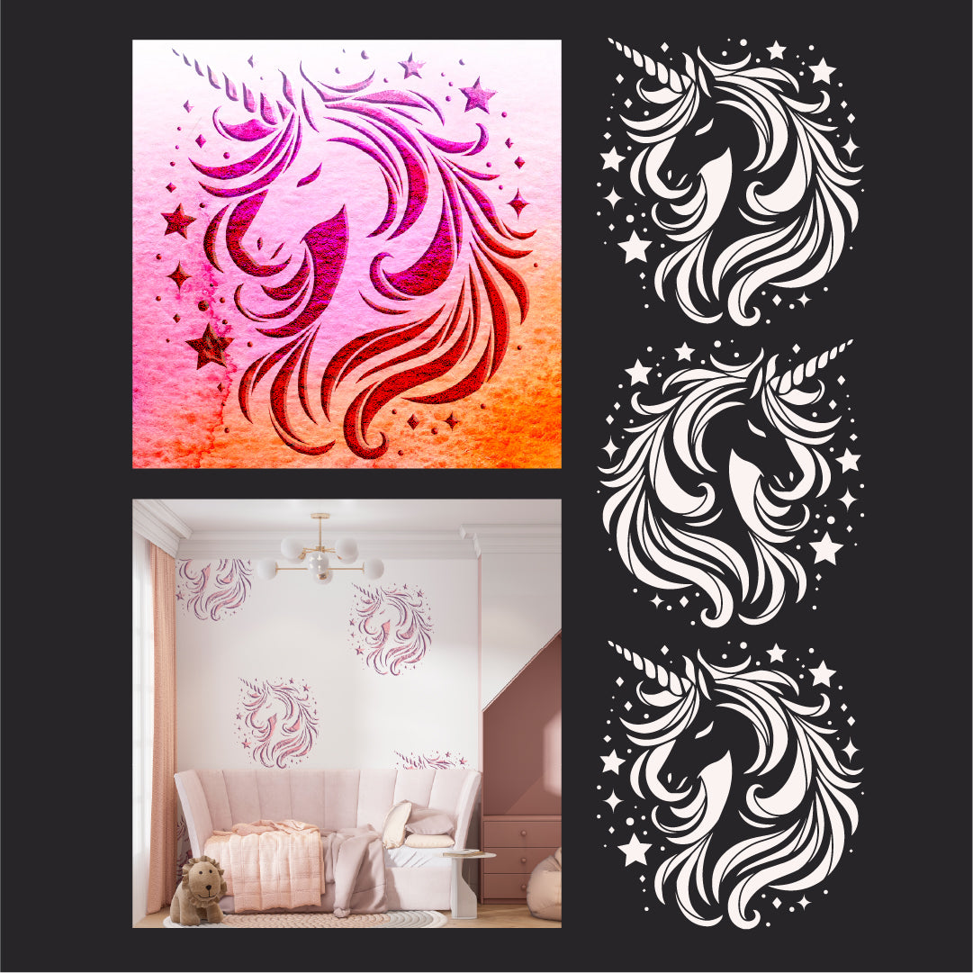 Bright stencil DFA Unicorn for the nursery - easy paint and plaster! 0.3-1 mm (E00072)